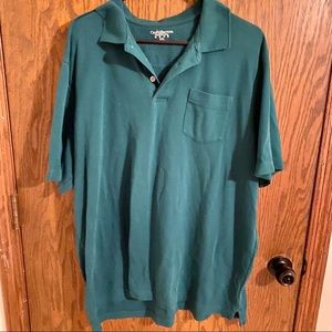 Dark teal three button polo with front pocket